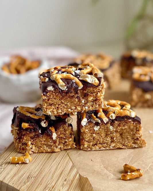 Vegan raw salted caramel pretzel plant based protein bar